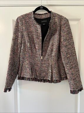 Club Monaco Multicolor Tweed Fringe Zip Blazer